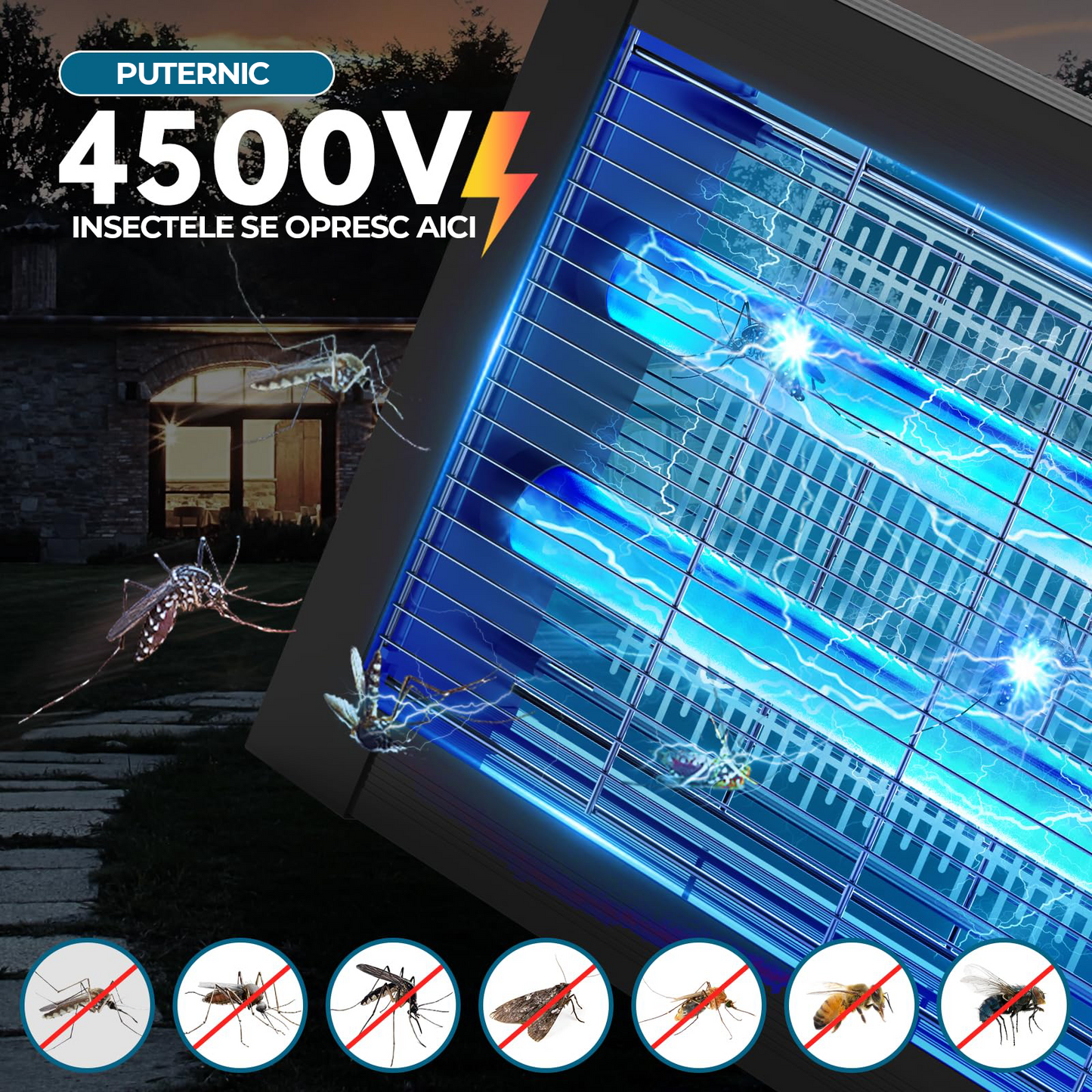 Aparat anti-țânțari/muște cu panou solar integrat