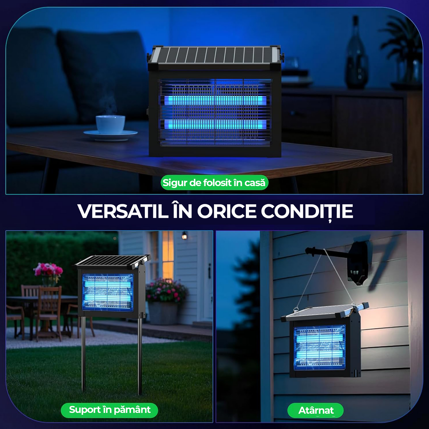 Aparat anti-țânțari/muște cu panou solar integrat
