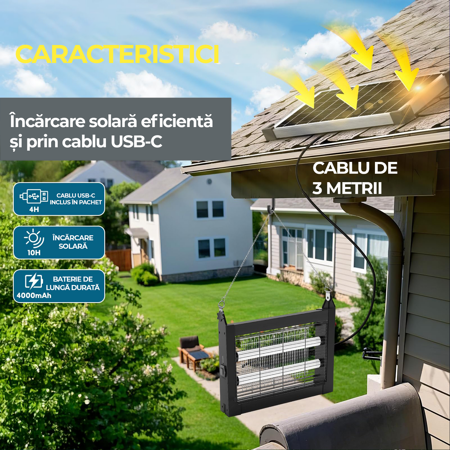 Aparat anti-țânțari/muște cu panou solar integrat
