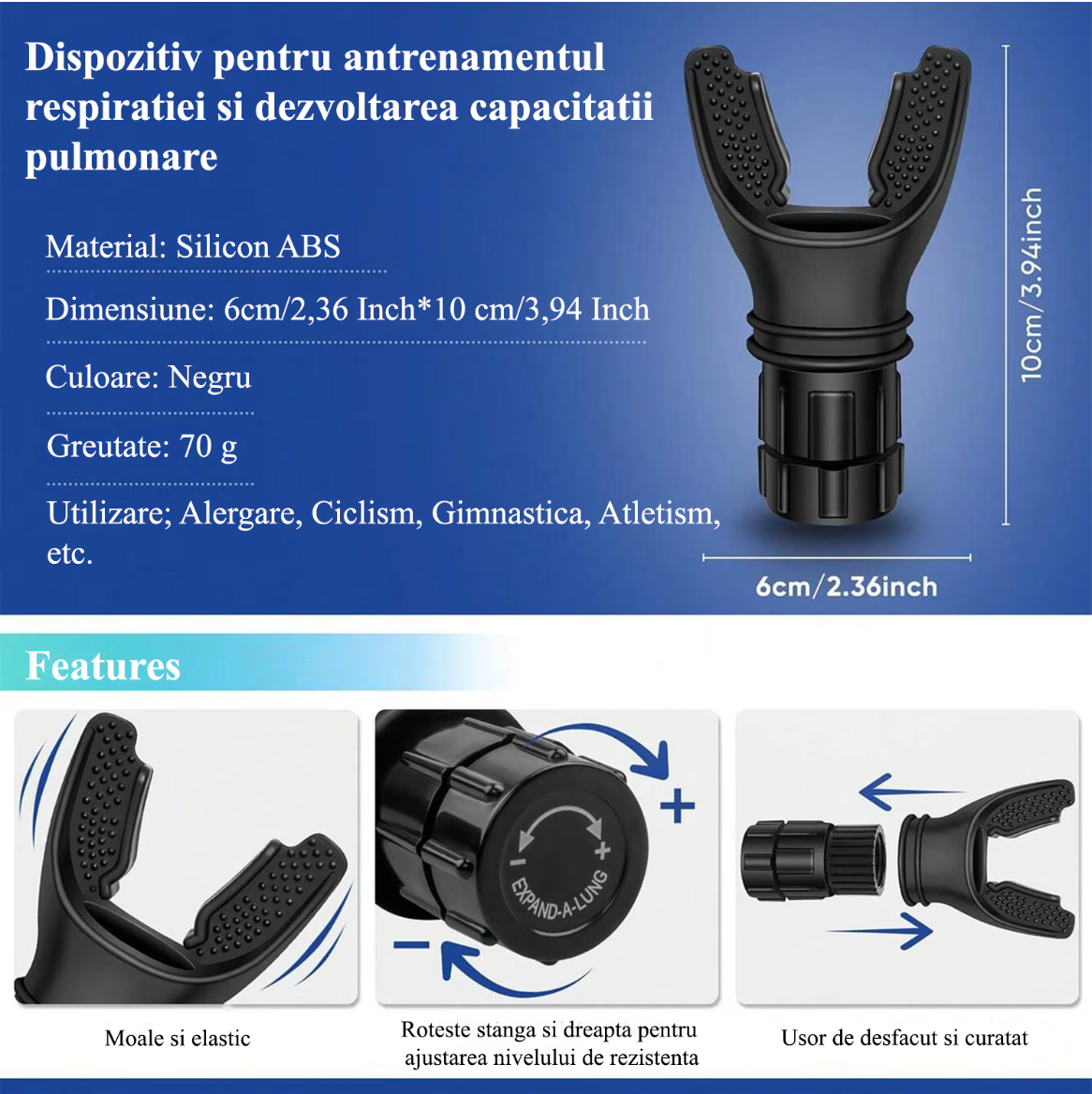 Dispozitiv AirTech pentru antrenarea respiratiei și creșterea rezistenței la efort