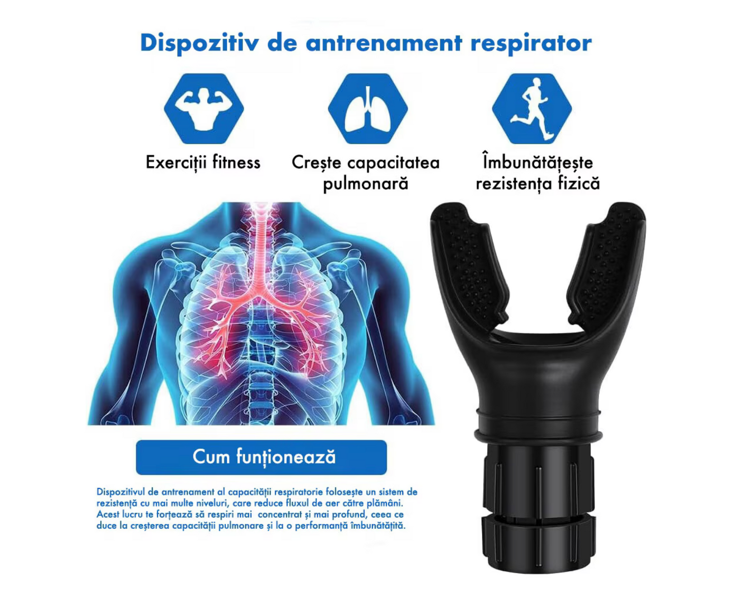 Dispozitiv AirTech pentru antrenarea respiratiei și creșterea rezistenței la efort