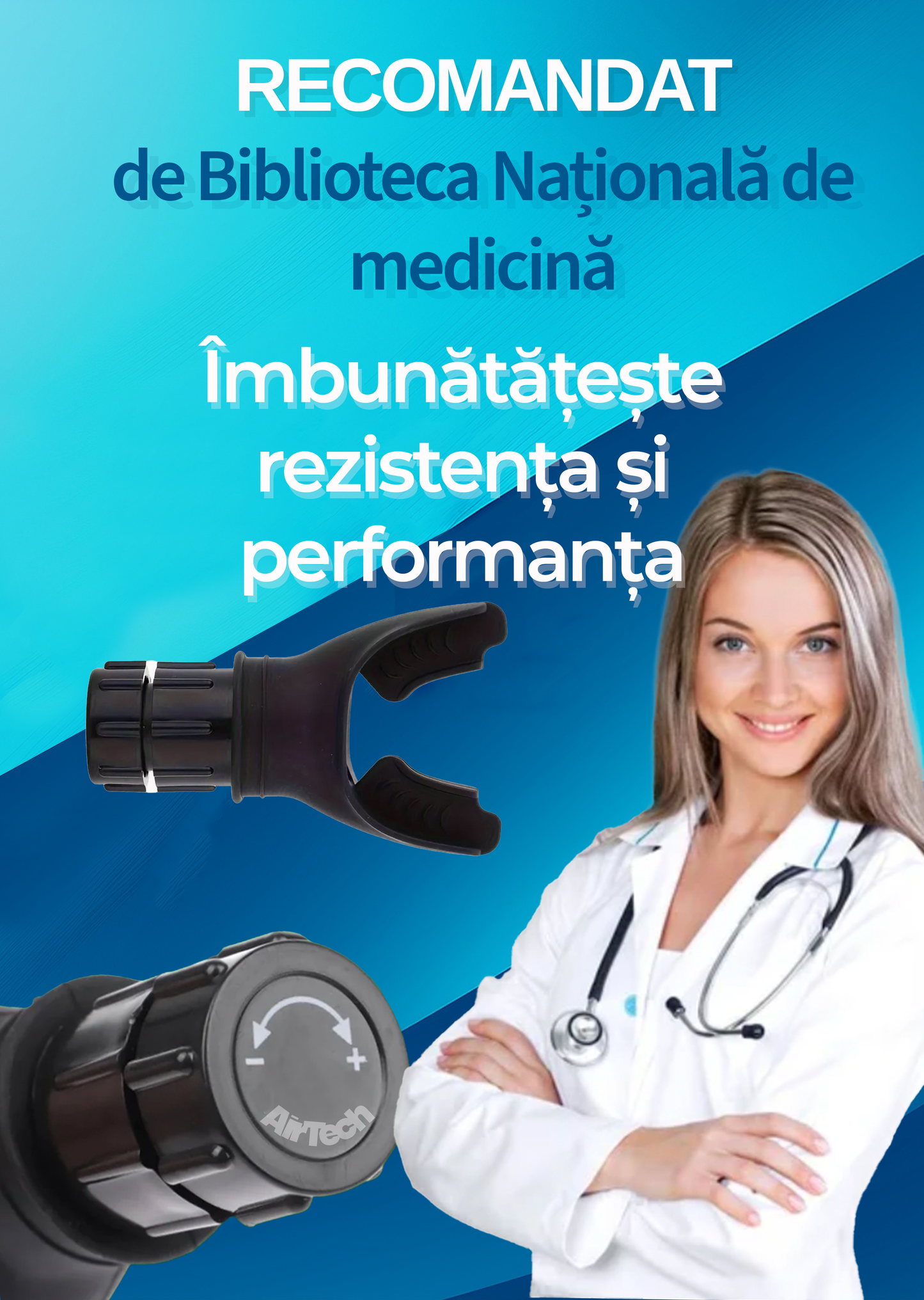 Dispozitiv AirTech pentru antrenarea respiratiei și creșterea rezistenței la efort